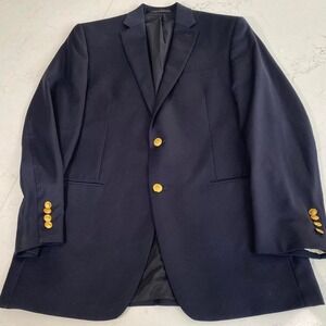 Lauren Ralph Lauren Wool Blazer Mens 40L Navy Blue Gold Crest Buttons Sport Coat